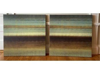 Pair (2) Large Stretched Square Canvas On Frame Abstract Landscape Pictures Earth Tones Art
