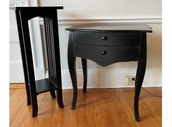 2 Two Piece Black Veneer Plant Stand And Side Table  Decorative