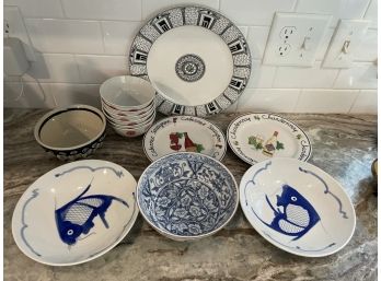 Miscellaneous Plate And Bowl Lot - Asian Fish Designs