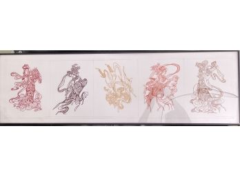 Intricate Asian Paper Cutting Framed Art