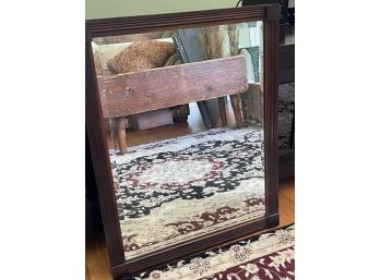 Antique Heavy Beveled Oblong Mirror With Wood Frame