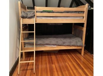 Wood Bunk Bed With Ladder - Includes Two Twin Olive Green Comforters With Mattresses