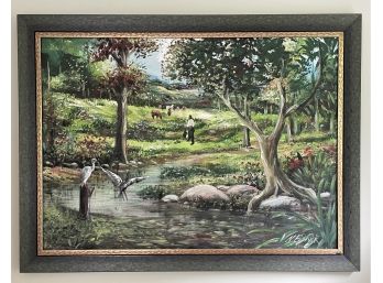 Large Original Oil On Canvas Nelton Fisher Painting Jamaican Artist