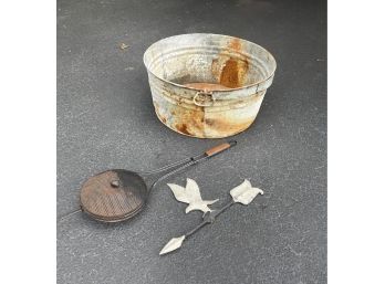 Miscellaneous Metal Lot - Weather Vane - Bucket - Handled Grill Pan