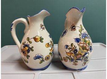 Pair Of Painted Stoneware Pitchers 7'..B136