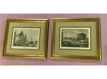 Pair Of Framed And Matted Italian Prints 16 X 14..b146