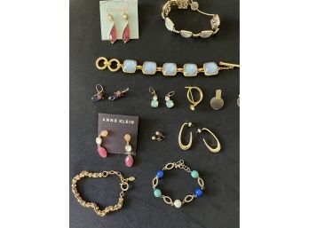 Gold Tone 12 Piece Lot -includes Catherine Popesco Bracelet And Anne Klien Earrings..B182