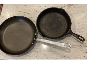 Wagner 10'' Cast Iron Skillet #8 And Large 12' Fry Pan..K62