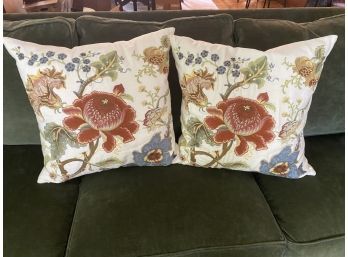 Pair Of Embroidered Down Pillows 20' X 20'..LV23