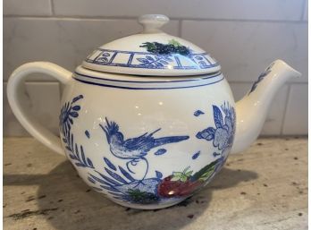 GIEN FRANCE Oiseau Bleu Dishwasher Safe Ceramic Teapot With Cover..K40