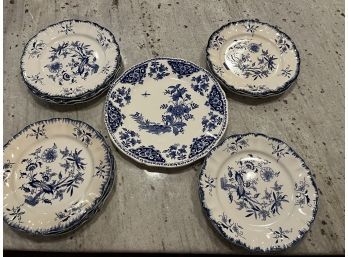 GIEN FRANCE Blue And White Plate With 10 Coordinating Lancaster Plates..K56
