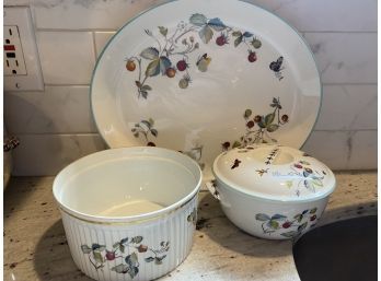 Royal Worcester Strawberry Fair Platter, Small Bowl And Small Covered Casserole..K39