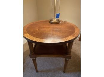 Pretty Inlaid Wood Round Accent Table With Shelf Under..3BR300