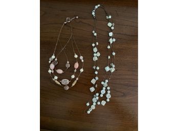 Costume Jewelry Lot - One Rose Tone Necklace And One 3 Strand Necklace..BR184