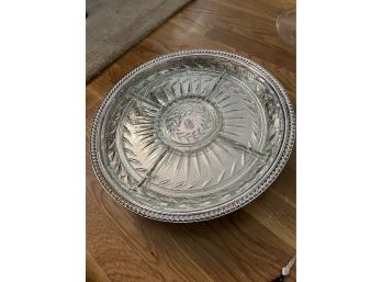14' Silver Plate Lazy Susan / Rotating Tray With Glass Divided Inserts..DR115