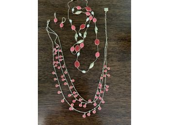 Loft Coral Color Necklace & Earring Set, Anne Klein Multi Strand Coral Color Necklace Set.. BR191