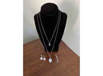 Two 925 Sterling Silver Necklaces & Matching Earring Sets / One Sapphire Stones & One Turquoise Stones..BR199