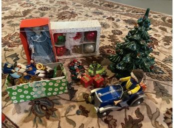 Christmas Lot With Tall Ceramic Lighted Tree, Boxes Ornaments, Etc..b337
