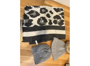 2 Gray Hats With Coordinating Scarf