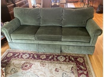 Ethan Allen 3 Cushion Green Velour Couch..LV17