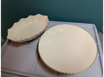 2 Lenox Serving Pieces: Oval Bowl 11' And Round Shallow Bowl 11'..B141