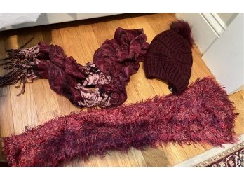 Maroon Hat And Scarves