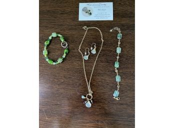 Beth Lerner Designer Jewelry - 4 Piece Lot - 1 Necklace, Two Bracelets, 1 Pierced Earrings..BR196
