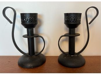 Pair (2) Vintage Wrought Iron Mason Candlelight Company Green Brook NJ Candle Holders