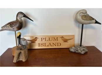 Wood Birds (3) And Plum Island Wood Sign