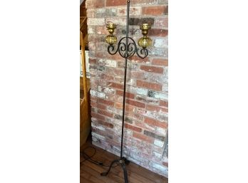 Forged Iron Yellow Glass Double Floor Lamp 60' Tall X 13' Across