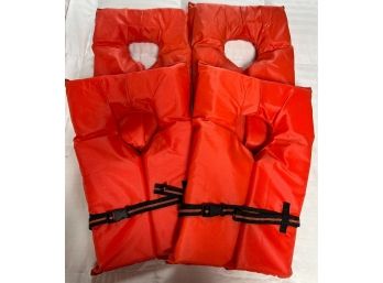 Four (4) Orange Life Safety Vests Boating