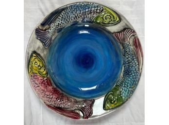 Extra Large Hand Painted Ceramic Colorful Fish Bowl 17.5'