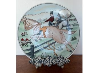 Vintage Man Jumping Horse Over Fence Decorative Display Plate China 8.5' Diameter