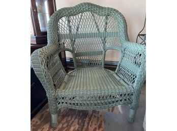 Large Green Wicker High Back Chair 34' X 28' X 38' Tall At Highest Point Of Back