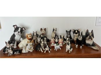 Large Lot (23) Boston Terrier French Bulldog Figurines Bobbles Salt & Pepper Porcelain Resin Lenox Sandcast