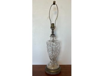 Vintage Clear Cut Crystal Lamp On Brass Filigree Base Felt Bottom Pull Switch WORKS