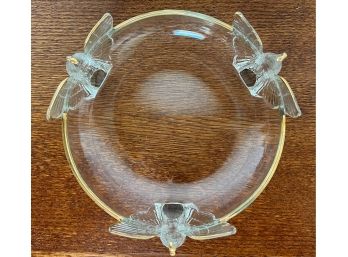 Vintage Perched Birds Winged Doves Footed Glass Dish