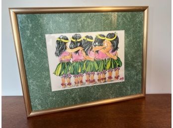 Original Signed Painting Helga Vainowski Maui 'Hula Pakalo' Hawaiian Children Dancing