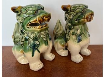 Pair (2) Green And Blue Chinese Foo Dogs - Feng Shui