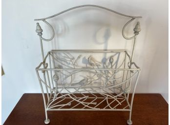 White Rod Iron Footed Magazine Rack Birds And Flowers