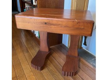 Funky 70s Style Wood Table Stool With Two Carved Feet With Toes