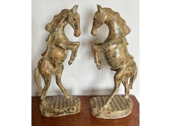Pair (2) Penco Decorative Wood Carved Rearing Horses 13' Tall Equestrian