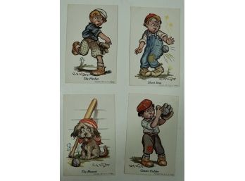 1907 Lot Of 4 Baseball Postcards