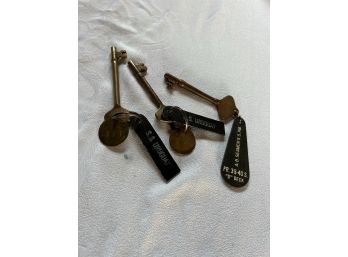 Lot Of 3 Vintage Brass Boat Room Keys (SS Uruguay & AB Semensn S Rm)