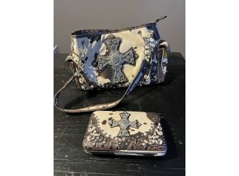 Cowhide & Glitter Handbag & Wallet