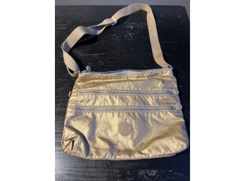 Kipling Gold Metallic Microfiber Cross Body Bag