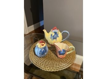 Hand Painted Crab Teapot And Creamer & Sugar