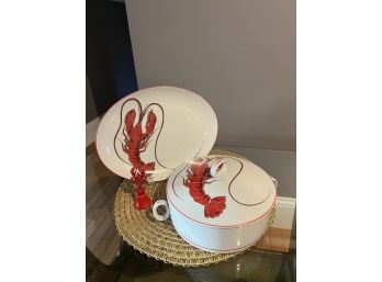 Nantucket By Shafford Platter & Covered Casserole Lobster Dish & Bell