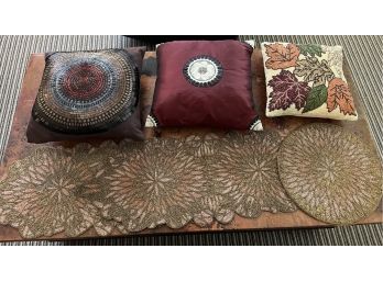 Lot Of 6 (3) Beaded Pillows, 1 Beaded Placemat & 2 Beaded Runners