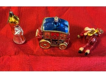 #6 Lot Of 3  Ornaments (Santa, Cinderella Coach & Angel)